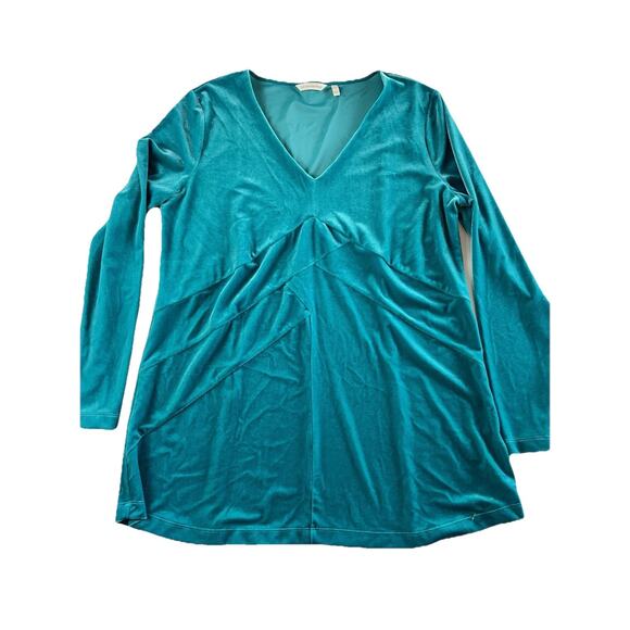 Soft Surroundings L Large Turquoise Isolde Velvet Tunic Top Long Sleeve V-Neck - Picture 1 of 13